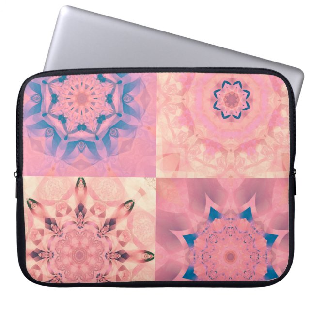 Set abstracte pastelfractals met kaleidoscopisch laptop sleeve (Voorkant)
