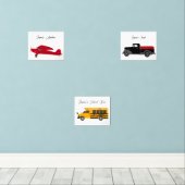 Set Art Prints Vliegtuig Truck Bus Jongenskamer (Houten vloer)