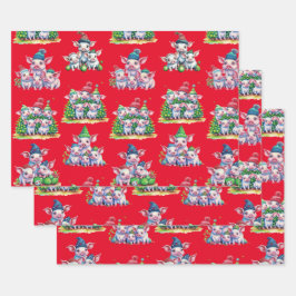 Set Ass't op Rood Schattig Varken Kerst Gift Wrap Inpakpapier Vel