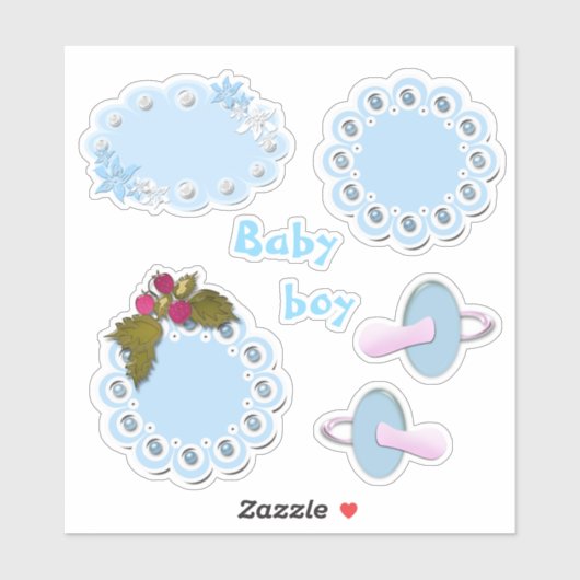 Set, baby stickers, pacifier, blauw, labels, album sticker (Vel)
