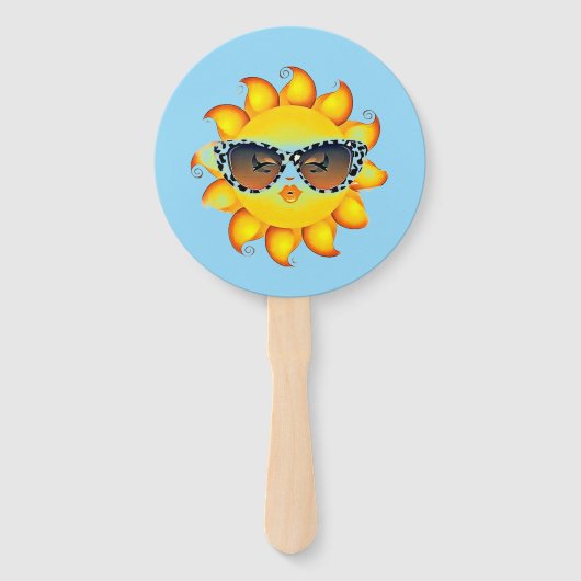 Set Blauwe en gele Emoji Zon Gedrukte feestventila Handwaaier (Voorkant)