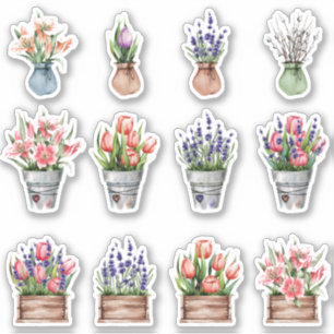 set bloemen in pottensticker sticker