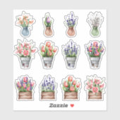 set bloemenbolletjes in pottensticker sticker (Vel)