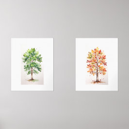 Set Eikenboom met groene bladeren en Herfst geblad