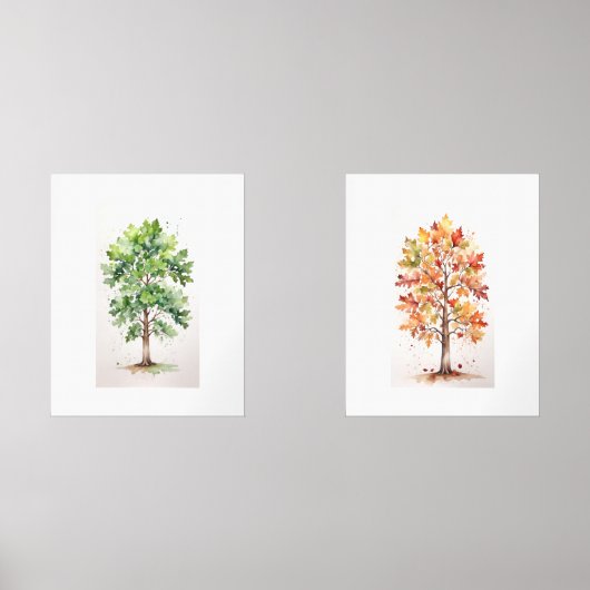 Set Eikenboom met groene bladeren en Herfst geblad (Voorkant)