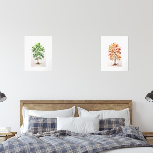 Set Eikenboom met groene bladeren en Herfst geblad (Slaapkamer)