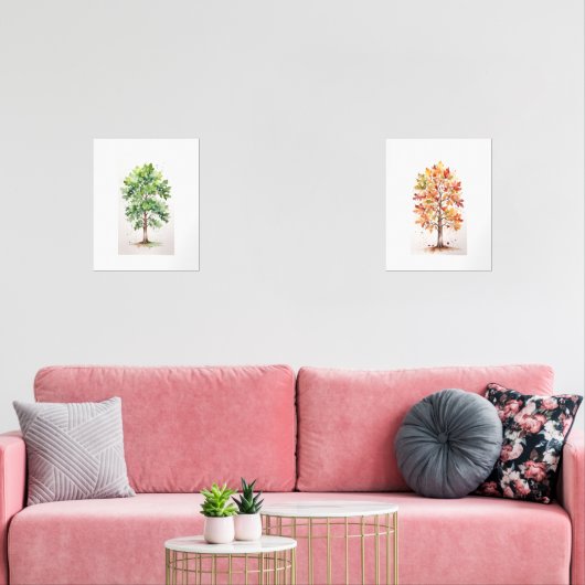 Set Eikenboom met groene bladeren en Herfst geblad (Woonkamer)