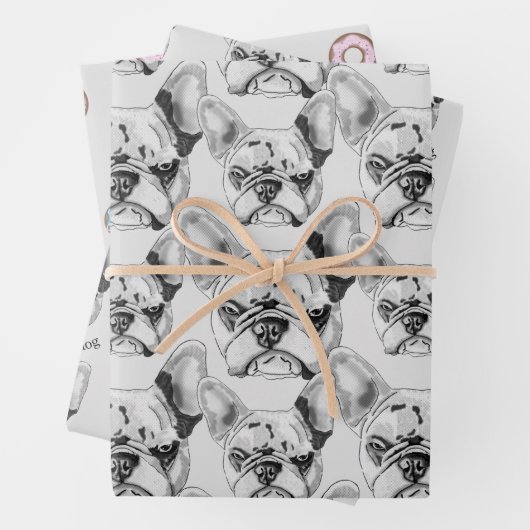 Set Franse Bulldog en donuts Pop Art Inpakpapier Vel (In situ)