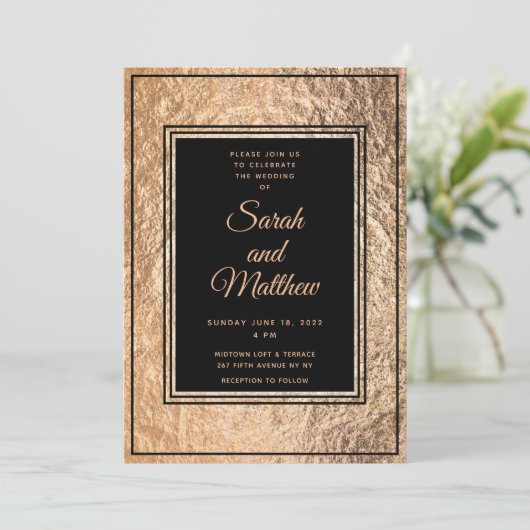 Set in Copper Gold Wedding Invitation Suite Kaart (Staand voorkant)