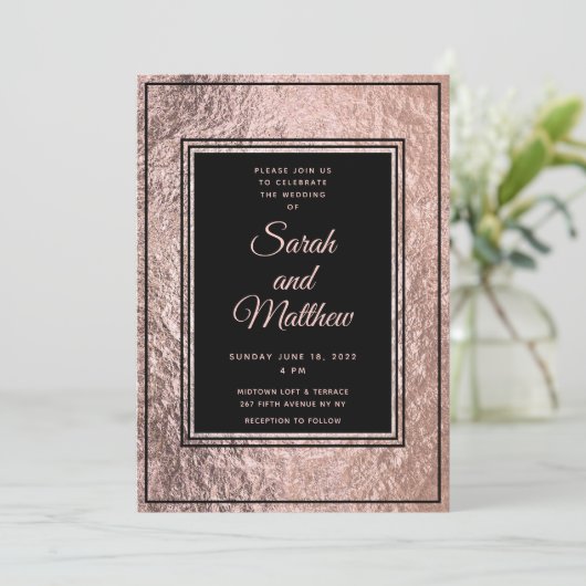 Set in Roos Gold Wedding Invitation Suite Kaart (Staand voorkant)