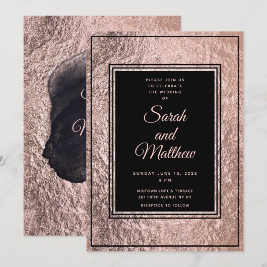 Set in Roos Gold Wedding Invitation Suite Kaart (Voorkant / Achterkant)