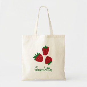 Set met aardbeien en naam Meisjesachtig Tote Bag