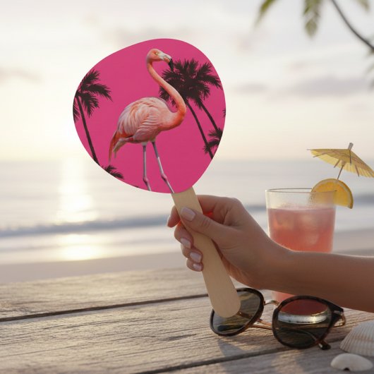 Set of 10 Pink Flamingo and Black Palm Fans  Handwaaier