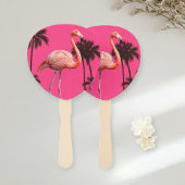 Set of 10 Pink Flamingo and Black Palm Fans  Handwaaier