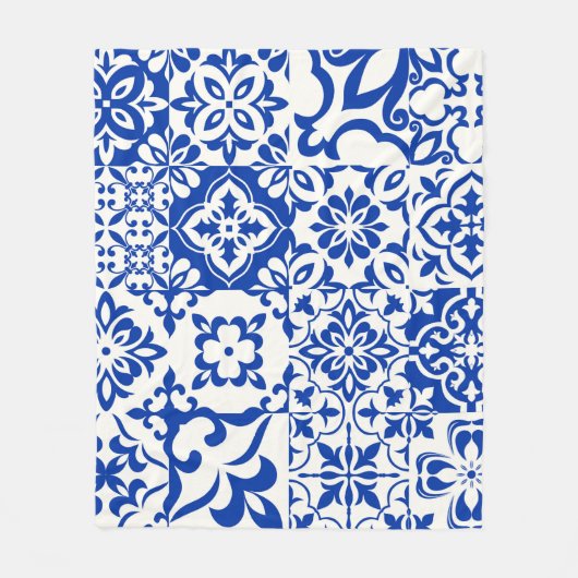 Set of 16 tiles Azulejos in blue,  white. Original Fleece Deken (Voorkant)