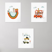 Set of 3 Baby Nursery Artwork Cute Animals Cars (Voorkant)