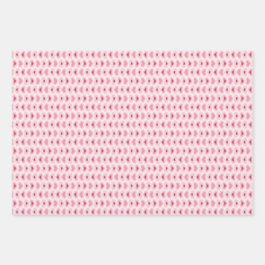 Set of 3-Modern Light Pink & Red Hearts Inpakpapier Vel (Voorkant)