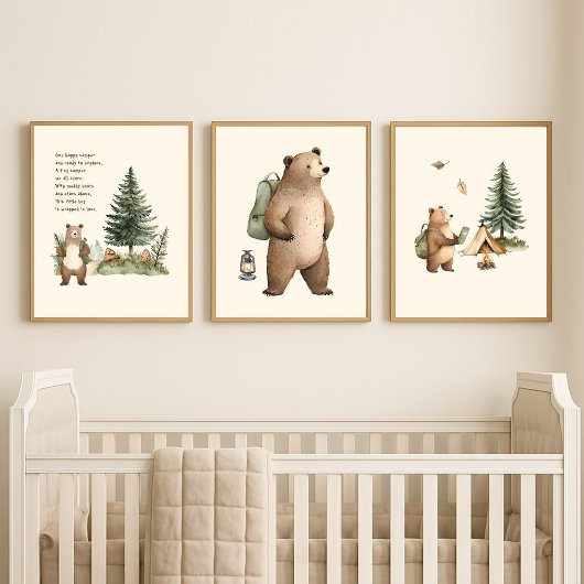 Set of 3 One Happy Camper Bear Nursery Wall Art