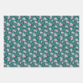 Set of 3 - Pink & Blue Floral on Teal – Modern Inpakpapier Vel (Voorkant 2)