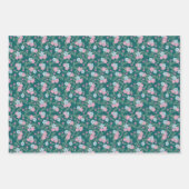 Set of 3 - Pink & Blue Floral on Teal – Modern Inpakpapier Vel (Voorkant)