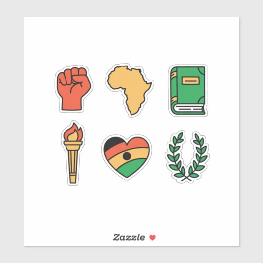 Set of 6 Black History Month Symbols Sticker (Vel)