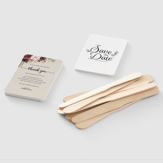 Set of Fans (Elegant Rustic Marsala Floral Save) Handwaaier (Niet-gemonteerd)