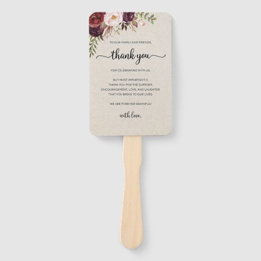 Set of Fans (​Elegant Rustic Marsala Floral Save) Handwaaier (Voorkant)