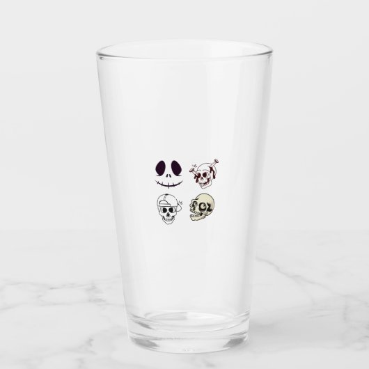 Set of Four Unique Skull Illustrations Glas (Voorkant)