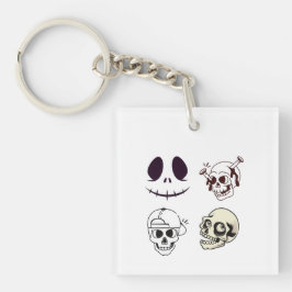 Set of Four Unique Skull Illustrations Sleutelhanger