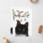 Set of Holiday Note Cards 5x7 Tuxedo Cat Notitiekaartje (Voorkant / Achterkant in situ)