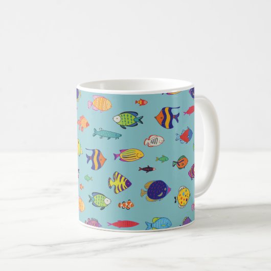 Set of tropical fish. line seamless pattern koffiemok (Voorkant rechts)