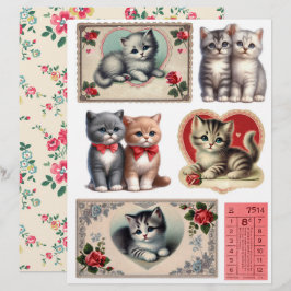 Set of Vintage Style Kitten Ephemera & Fussy Cuts