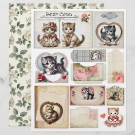 Set of Vintage Style Kittens and Ephemera
