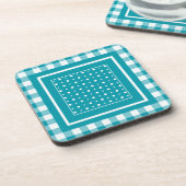 Set Onderzetters, Blauwgroen Check Gingham en Polk Onderzetter (Linkerzijde)