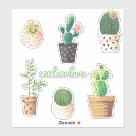 Set Plant Potted Cactus Sticker