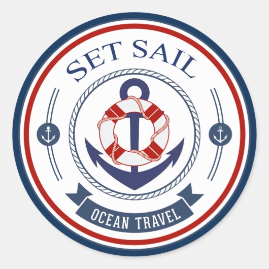 Set Sail Ocean Travel Nautisch Ronde Sticker (Voorkant)