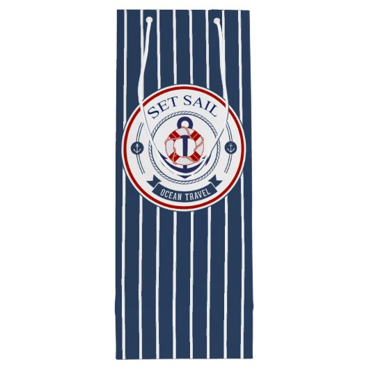 Set Sail Ocean Travel Nautisch Wijn Cadeautas (Achterkant)
