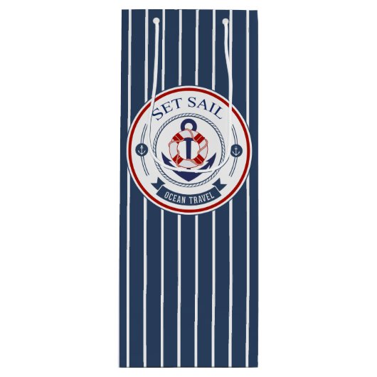 Set Sail Ocean Travel Nautisch Wijn Cadeautas (Voorkant)