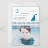 Set Sail Sailboat Blue Boy Verjaardagsfoto Kaart (Voorkant)