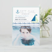 Set Sail Sailboat Blue Boy Verjaardagsfoto Kaart (Staand voorkant)