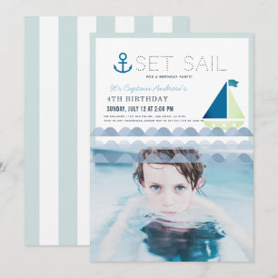 Set Sail Sailboat Blue Boy Verjaardagsfoto Kaart