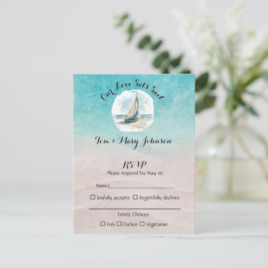 Set Sail Wedding RSVP Briefkaart (Staand voorkant)