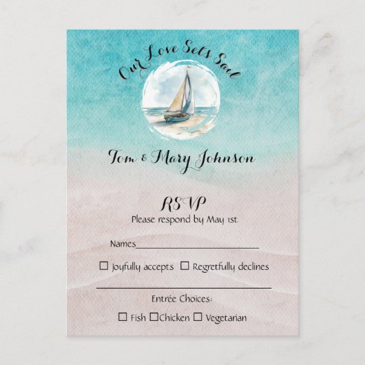 Set Sail Wedding RSVP Briefkaart (Voorkant)