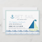 Set Sail Zeilboot Nautisch Blauw Jongen Verjaardag Kaart (Voorkant)