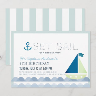 Set Sail Zeilboot Nautisch Blauw Jongen Verjaardag Kaart