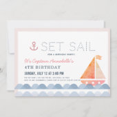 Set Sail Zeilboot Nautisch Roze Meisje Verjaardag Kaart (Voorkant)