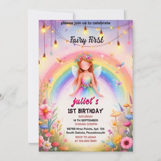 set schattig bloemenroze meisje fee eerste 1e verj kaart (Voorkant)