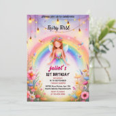 set schattig bloemenroze meisje fee eerste 1e verj kaart (Staand voorkant)