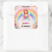 set schattig bloemenroze meisje fee eerste 1e verj vierkante sticker (Tas)