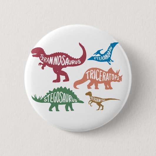 Set silhouettes van verschillende dinosaurussen ronde button 5,7 cm (Voorkant)